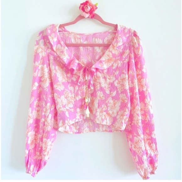 Forever21 Floral Flowy Long-Sleeve Blouse - Picture 1 of 9